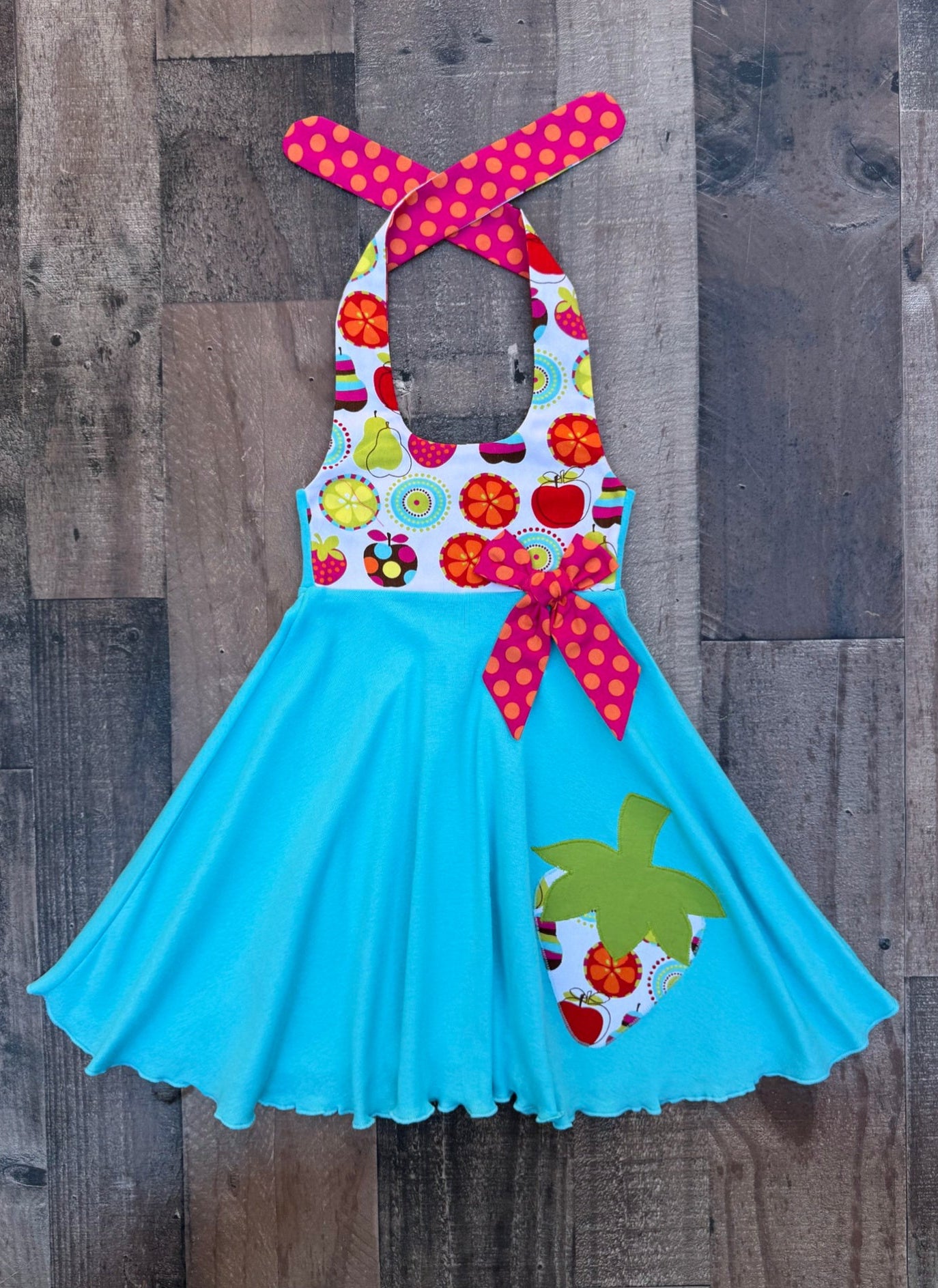 Aqua Strawberry Fruit Print Summer Dress