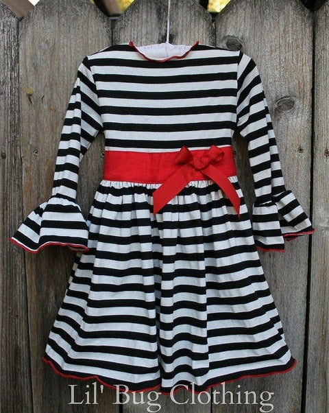 Black White Stripe & Red Dress