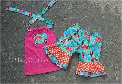 Teal & Orange Mermaid Short & Halter Top