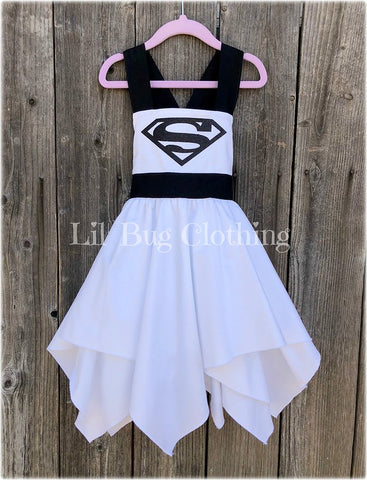 Black White Supergirl Costume Birthday Handkerchief Dress