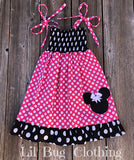 Hot Pink & Black Minnie Mouse Smocked Dress
