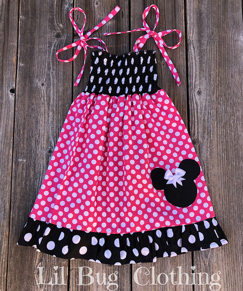 Hot Pink & Black Minnie Mouse Smocked Dress
