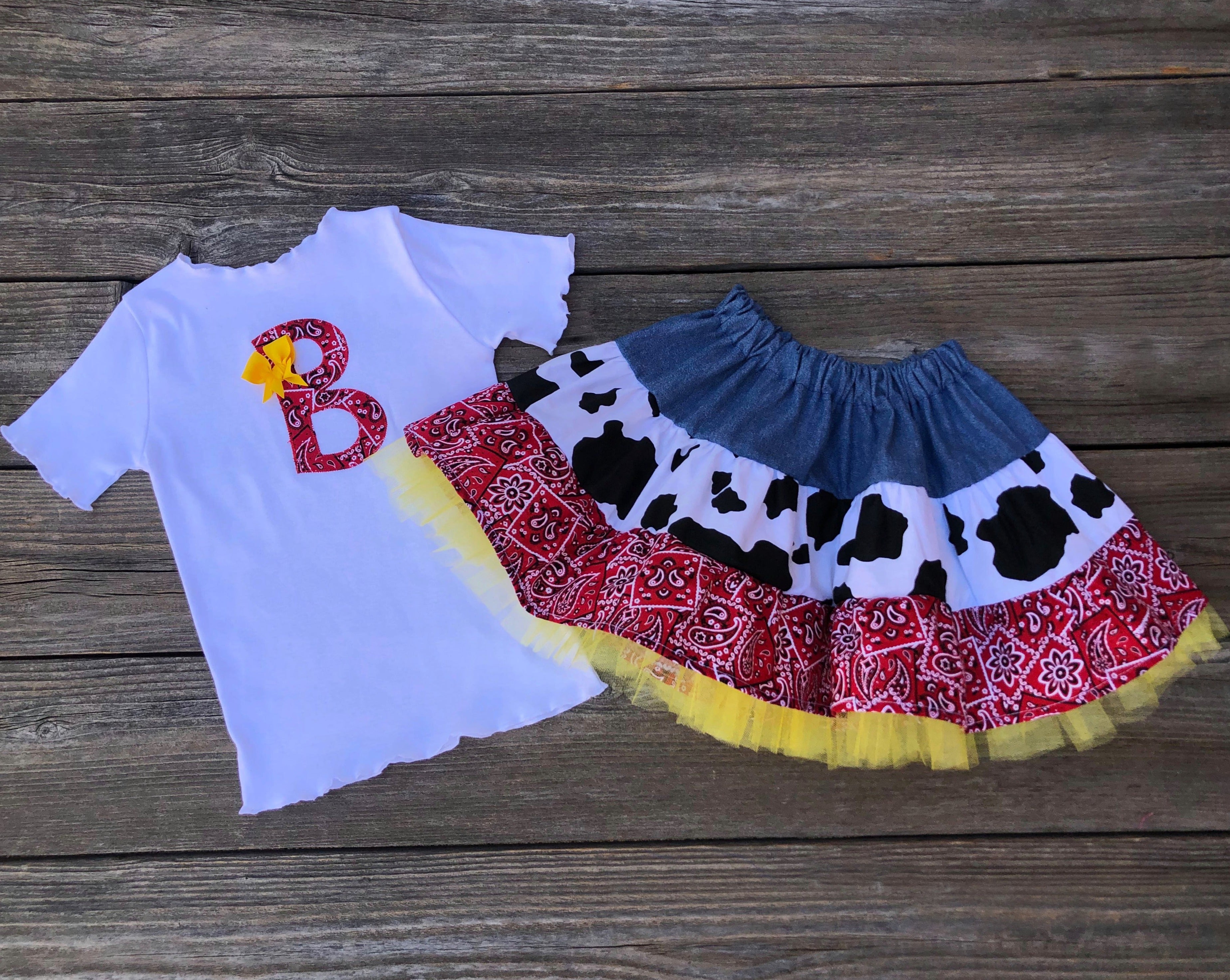 Western Wear Cow Print Red Bandana Skirt Set 
