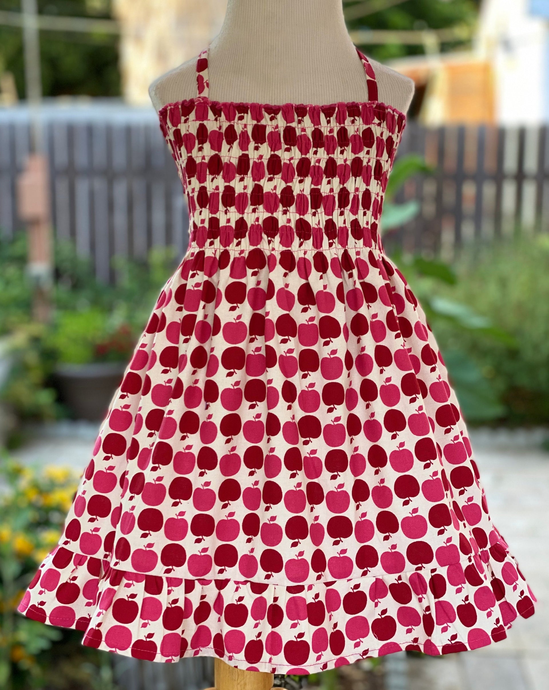Apple Print Smocked Back To School Dress