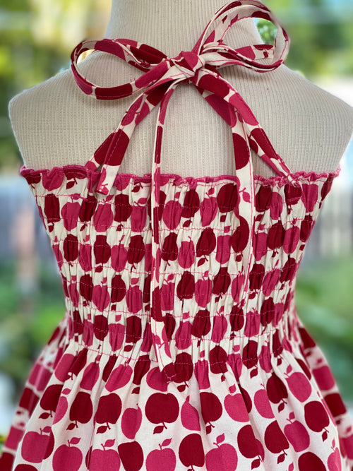 Apple Print Smocked Back To School Dress