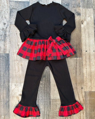 Red Black Checkered Holiday Girl Outfit 