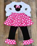 Minnie Mouse Hot Pink White Polka Dot Outfit 