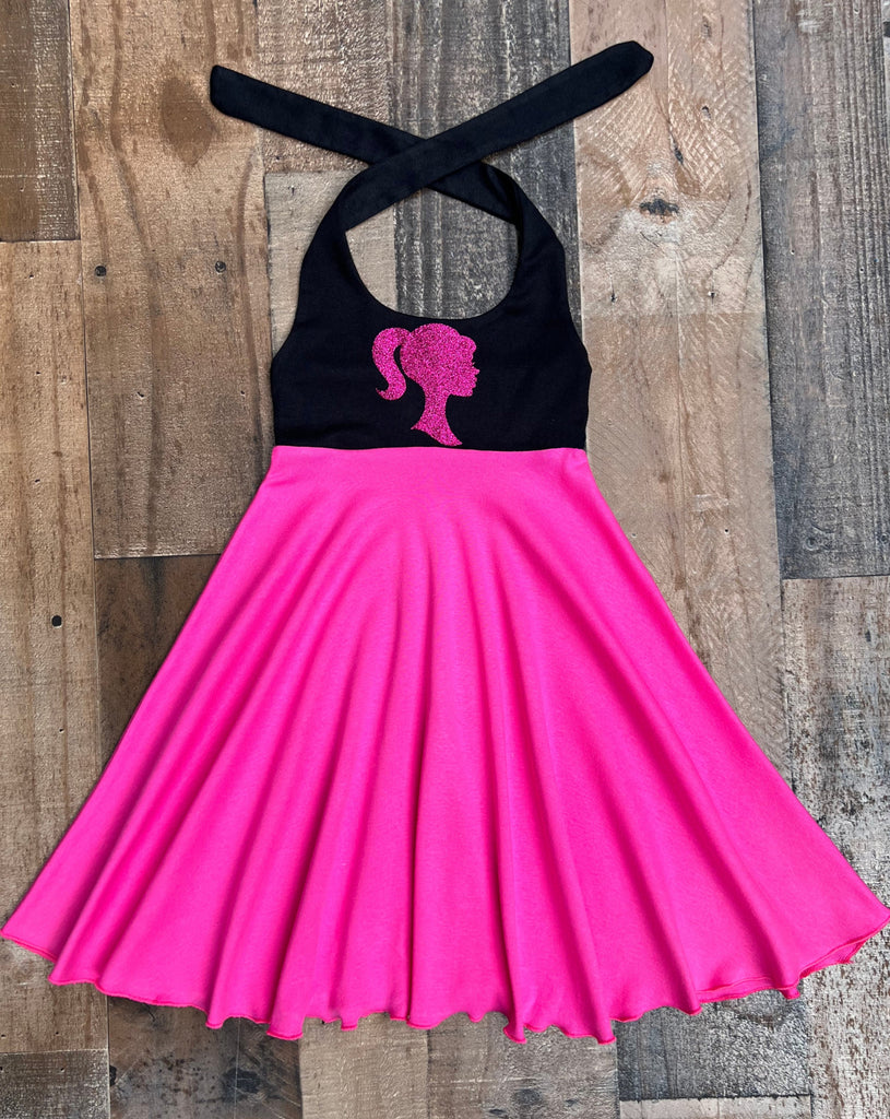 Lil Bug Clothing Hot Pink Black Barbie Girl Dress