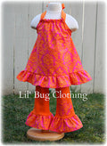 Pink & Orange Damask Summer Halter Top And Leggings Outfit