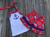 Anchor 4th Of July Summer Beach Short & Top Outfit