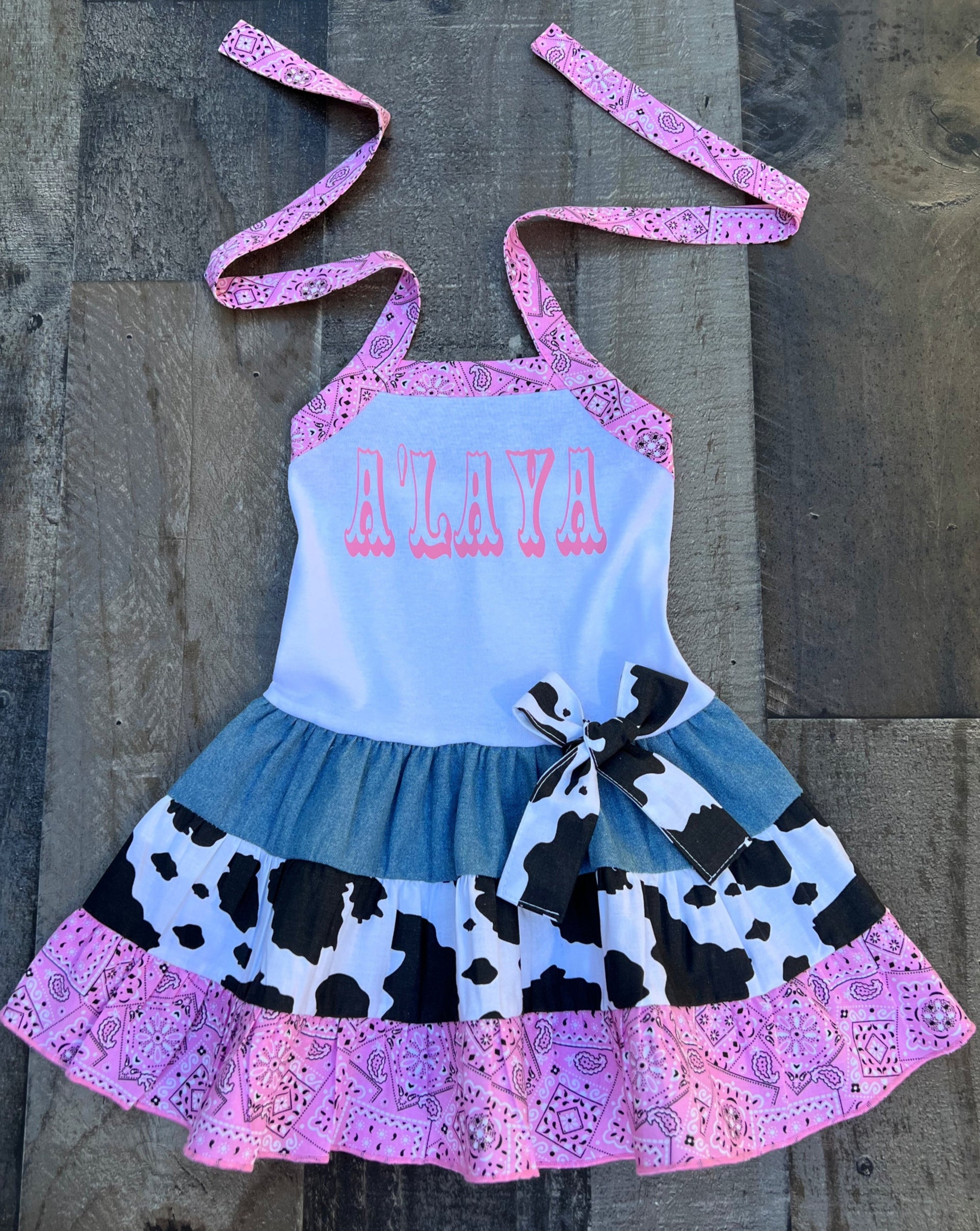 strapless open back dress Pink Bandana Western Wear Cow Personalized Dress