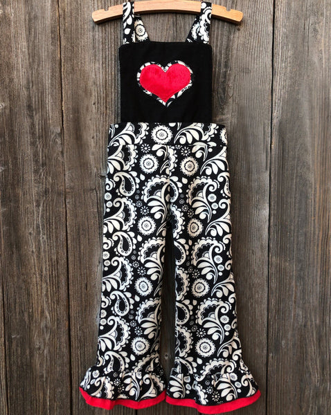 damask valentines overalls outfit 