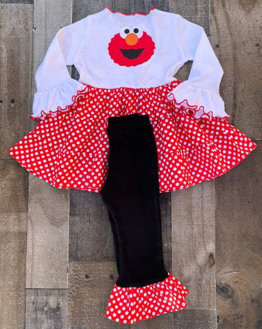 Elmo Red White Polka Dot Girl Outfit 