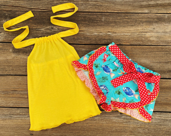 Fish Print Summer Short Outfit 