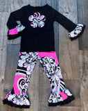 Pink Black Floral Fall Winter Outfit 