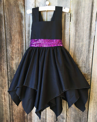 Purple Black Halloween Girl Witch Dress