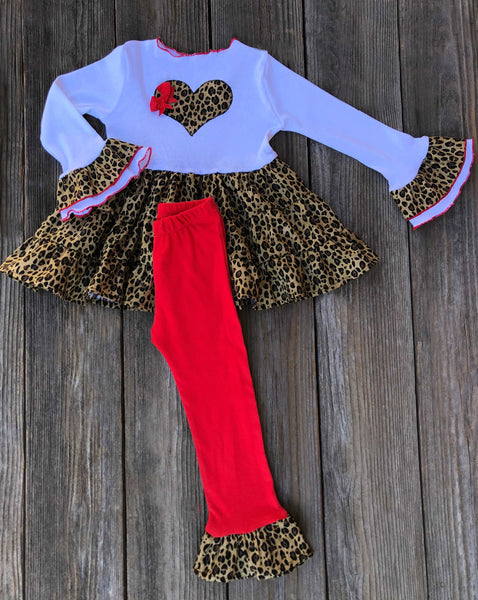 Leopard Print Valentines Day Girl Outfit 