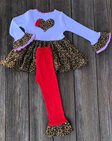 Leopard Print Valentines Day Girl Outfit 