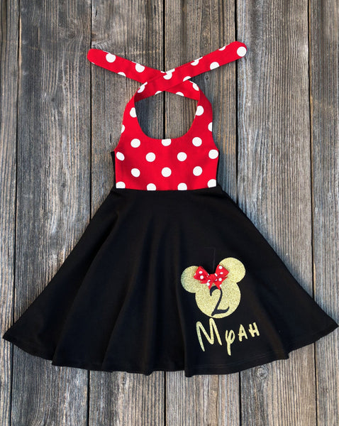 Red Gold Minnie Mouse Boutique Dress