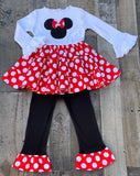 Red White Polka Dot Minnie Mouse Girl Outfit 