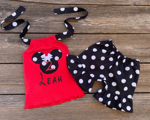 Minnie Mouse Red Black Personalized Short Set