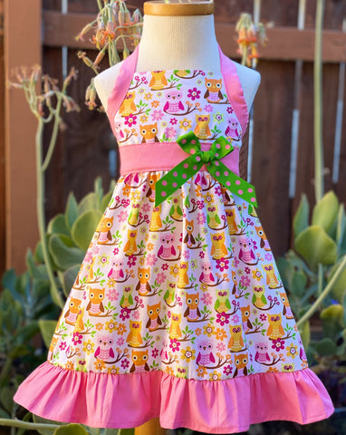 Pink Lime Owl Print Dress