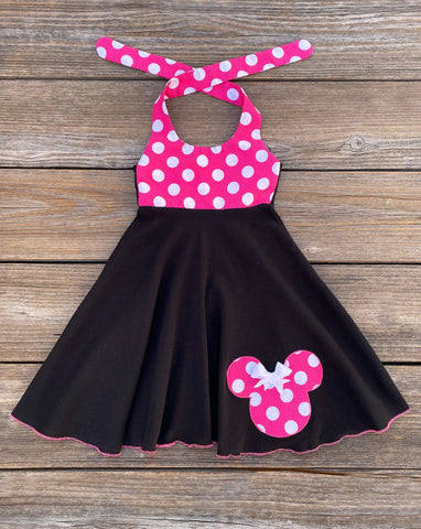 Pink White Polka Dot Minnie Mouse Girl Dress
