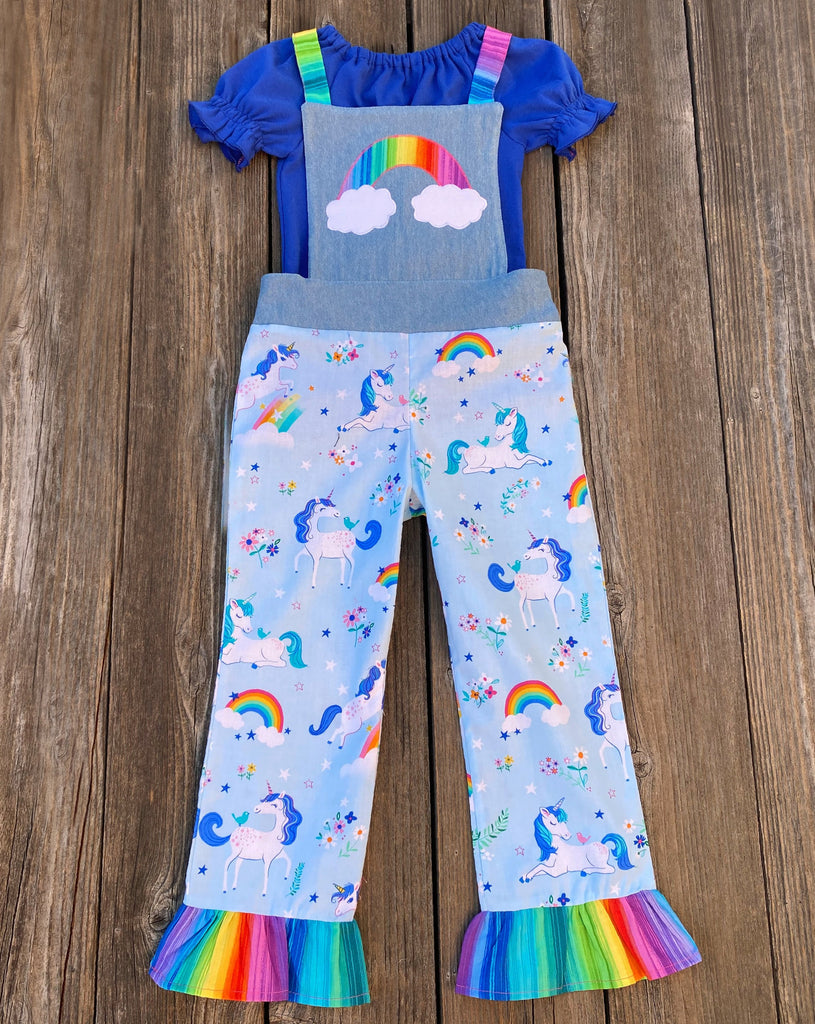 Rainbow Unicorn Overalls Girl Outfit