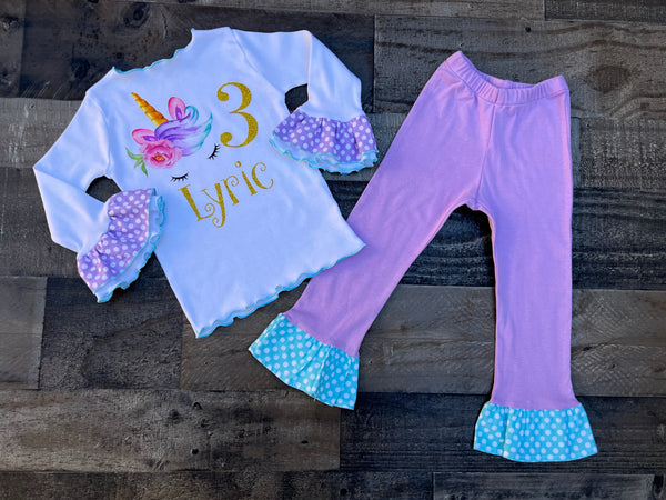 Unicorn Personalized Birthday Girl Outfit