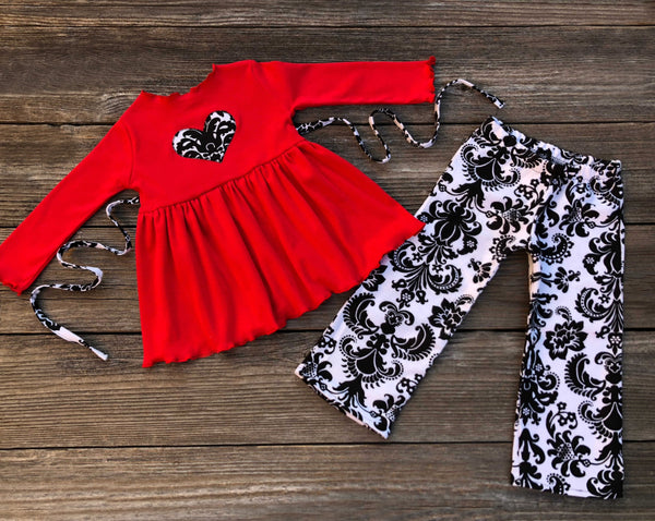 Valentines Day Boutique Girl Damask Outfit 