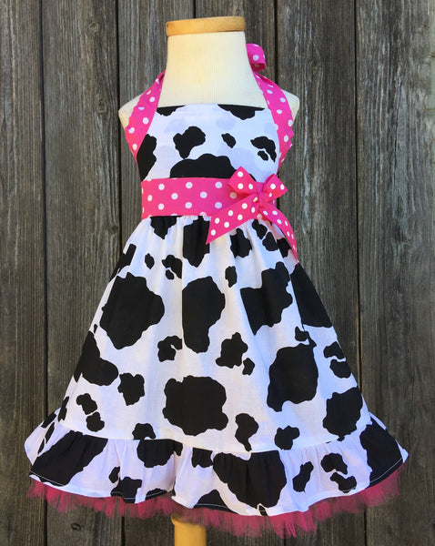 Western Wear Hot Pink Cow Print Dress
