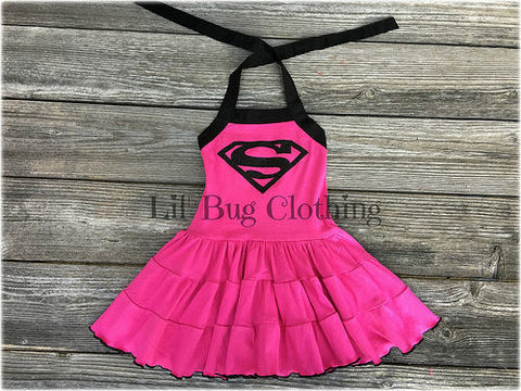 Supergirl Superhero Hot Pink Comfy Knit Tiered Dress