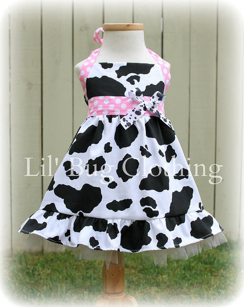 Western Cow Girl Baby Pink Dot Jumper Dress w/ Tulle